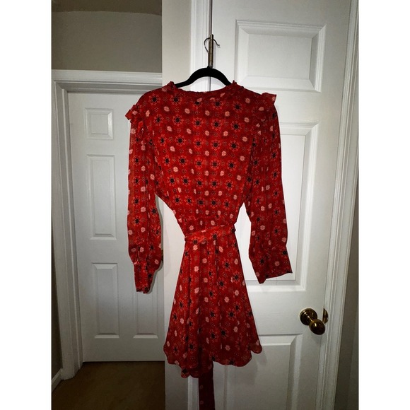 MISA Los Angeles Floral Print Mini Dress Ruffle Trim Long‎ Sleeve Red XL - Picture 12 of 14